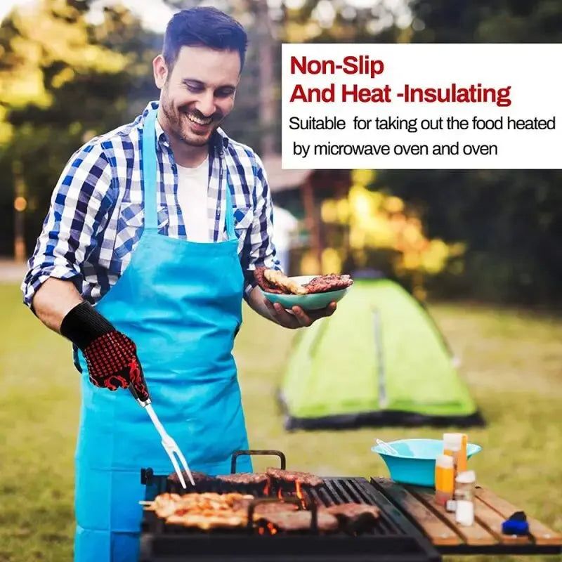 1pc Heat Resistant Oven Gloves - Cut Resistant, Non-Slip Silicone BBQ Gloves for Kitchen, Grill, Camping, and Cookware