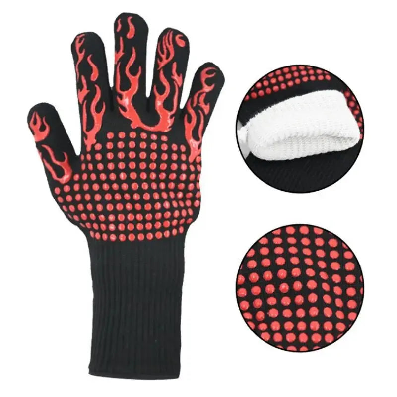 1pc Heat Resistant Oven Gloves - Cut Resistant, Non-Slip Silicone BBQ Gloves for Kitchen, Grill, Camping, and Cookware